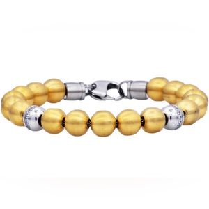 BLACKJACK Brushed and Polished 18k Gold Plated Stainless Steel CZ Bead Bracelet